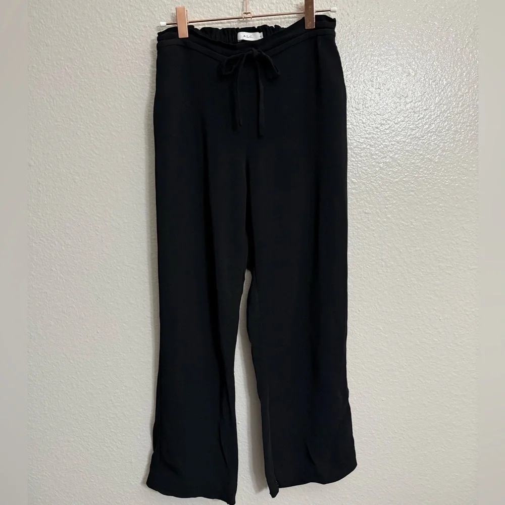 A.L.C. Black Straight Leg Pants with Front Tie and Ankle Zippers